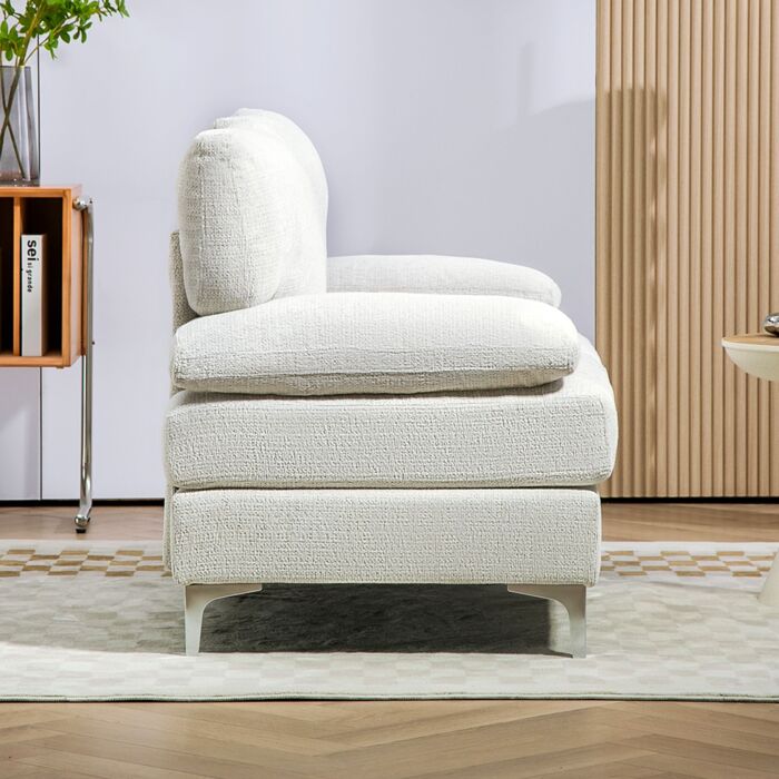 Homcom 2 Seater Sofa, Modern Fabric Loveseat With Spring Cushion And Metal Legs, Small Couch, Cream White
