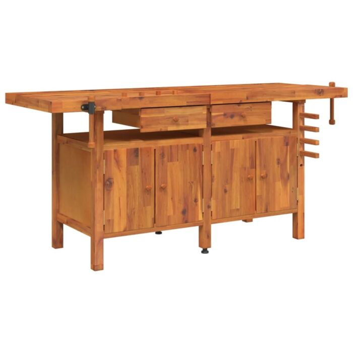 Vidaxl Workbench With Drawers And Vices 192x62x83 Cm Solid Wood Acacia