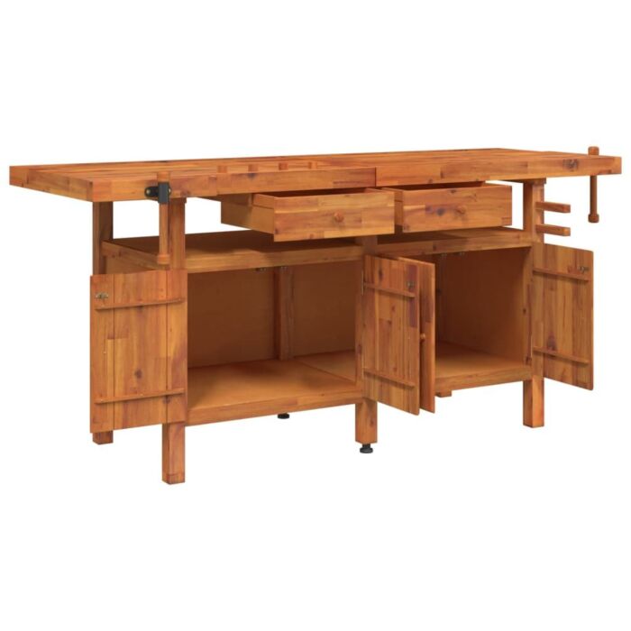 Vidaxl Workbench With Drawers And Vices 192x62x83 Cm Solid Wood Acacia