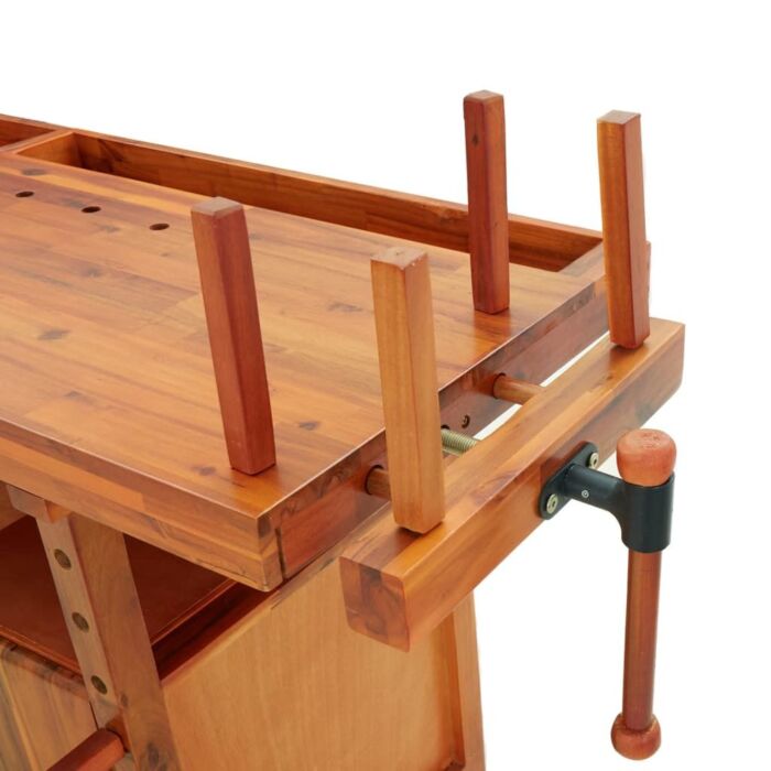 Vidaxl Workbench With Drawers And Vices 192x62x83 Cm Solid Wood Acacia