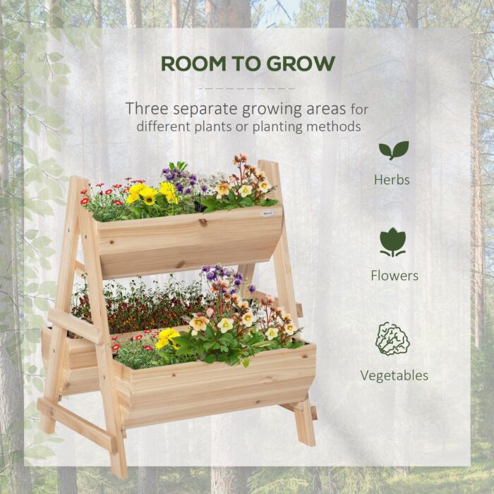 Outsunny Wood Raised Garden Bed, Outdoor Planter Box With Stand, Nonwoven Fabric For Vegetables, Herbs, Flowers, Natural