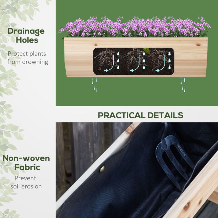 Outsunny Wood Raised Garden Bed, Outdoor Planter Box With Stand, Nonwoven Fabric For Vegetables, Herbs, Flowers, Natural
