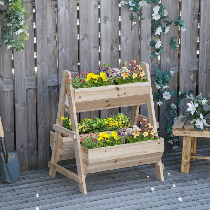 Outsunny Wood Raised Garden Bed, Outdoor Planter Box With Stand, Nonwoven Fabric For Vegetables, Herbs, Flowers, Natural