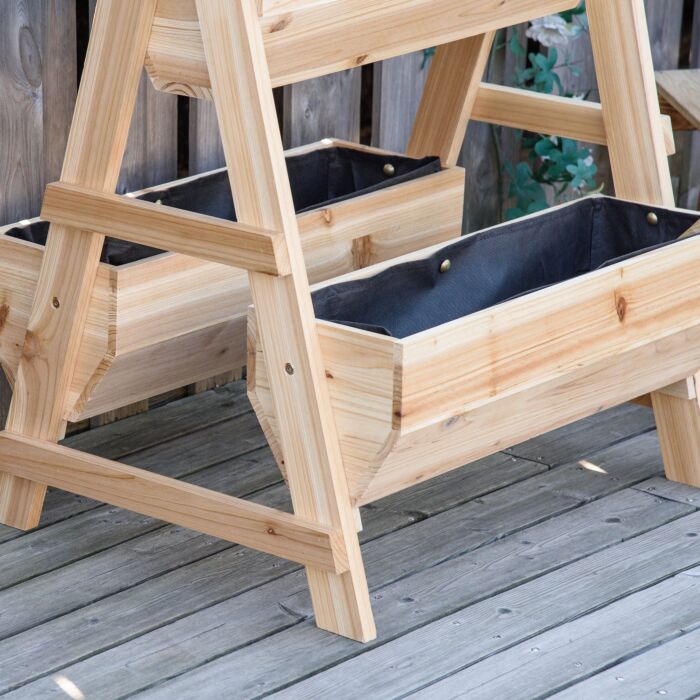 Outsunny Wood Raised Garden Bed, Outdoor Planter Box With Stand, Nonwoven Fabric For Vegetables, Herbs, Flowers, Natural