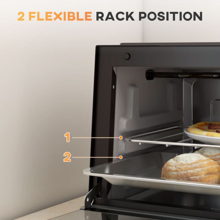 Homcom Convection Mini Oven, 9l Countertop Electric Grill, Toaster Oven With Adjustable Temperature, Timer, Baking Tray And Wire Rack, 750w