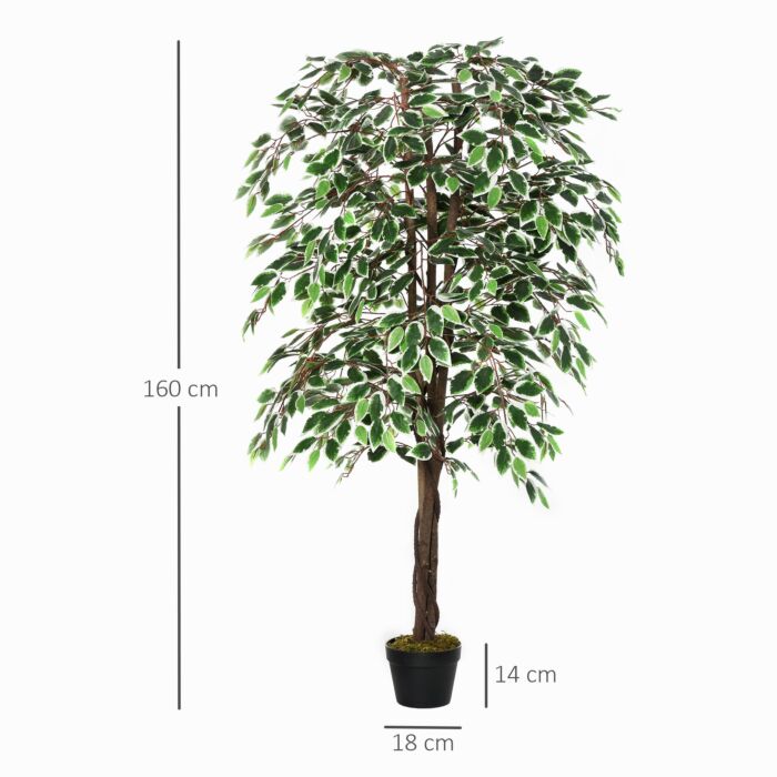 Outsunny 160cm/5.2ft Artificial Ficus Silk Tree With Nursery Pot, Decorative Fake Plant, For Décor