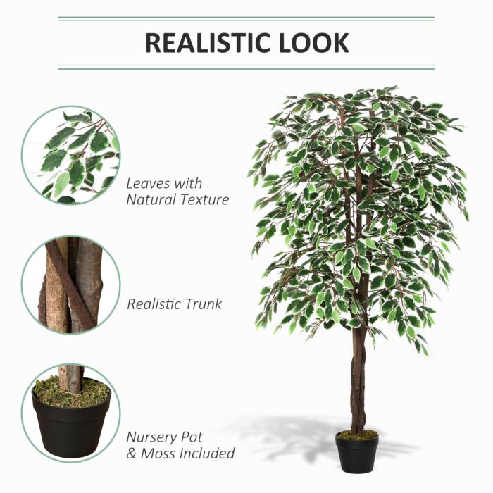 Outsunny 160cm/5.2ft Artificial Ficus Silk Tree With Nursery Pot, Decorative Fake Plant, For Décor