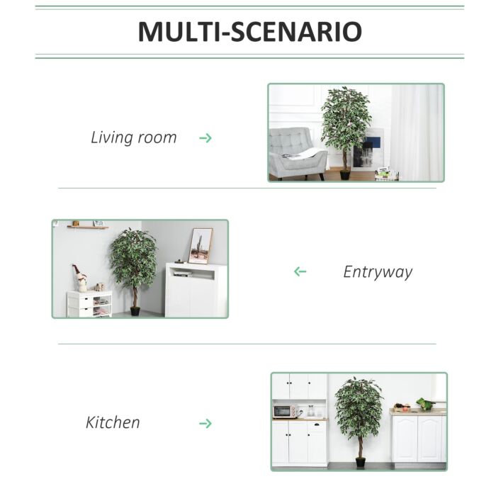 Outsunny 160cm/5.2ft Artificial Ficus Silk Tree With Nursery Pot, Decorative Fake Plant, For Décor