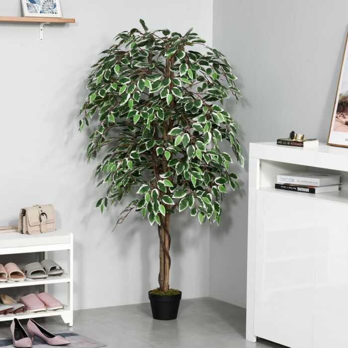 Outsunny 160cm/5.2ft Artificial Ficus Silk Tree With Nursery Pot, Decorative Fake Plant, For Décor