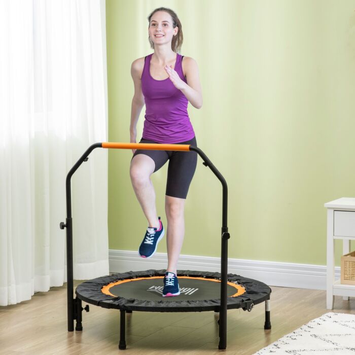 Homcom 40'' Foldable Mini Trampoline, Fitness Trampoline, Rebounder For Adults With Adjustable Foam Handle For Cardio Training