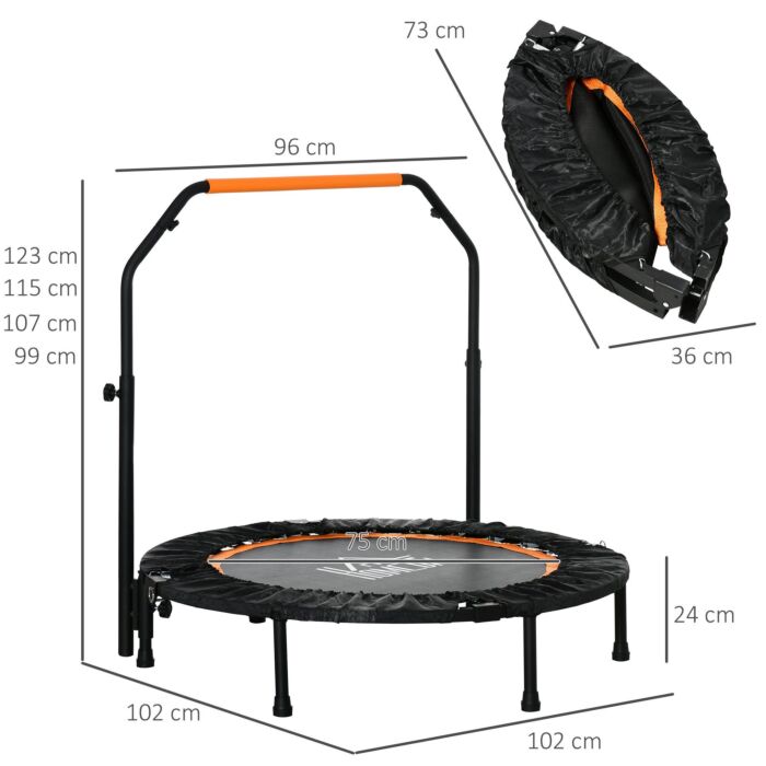 Homcom 40'' Foldable Mini Trampoline, Fitness Trampoline, Rebounder For Adults With Adjustable Foam Handle For Cardio Training