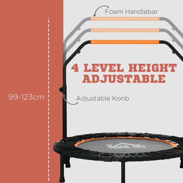 Homcom 40'' Foldable Mini Trampoline, Fitness Trampoline, Rebounder For Adults With Adjustable Foam Handle For Cardio Training