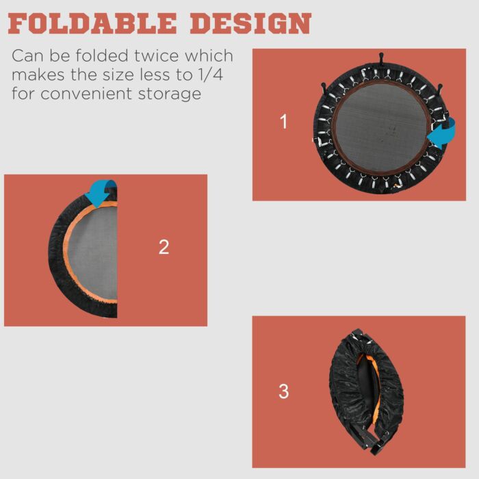 Homcom 40'' Foldable Mini Trampoline, Fitness Trampoline, Rebounder For Adults With Adjustable Foam Handle For Cardio Training