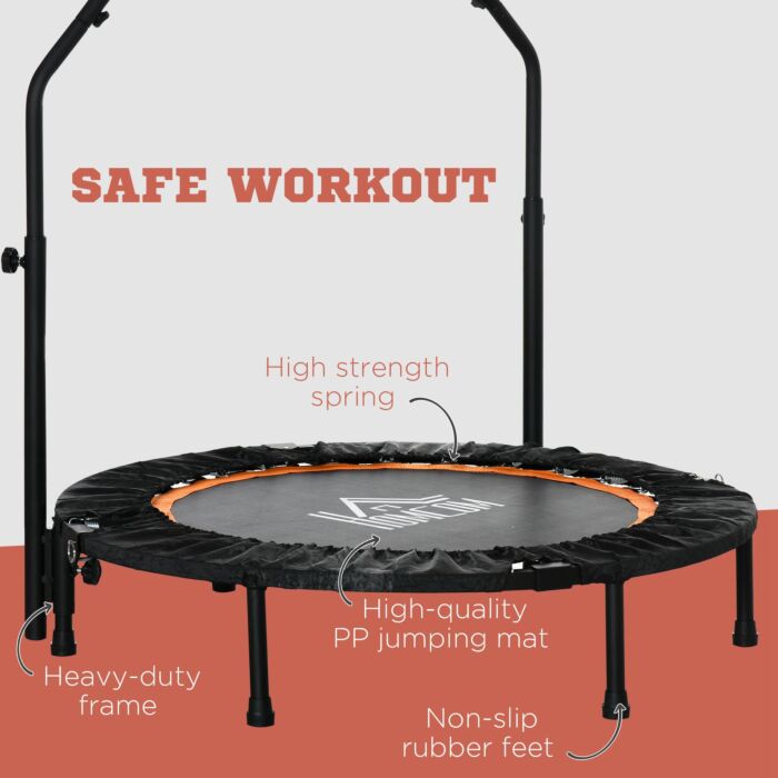 Homcom 40'' Foldable Mini Trampoline, Fitness Trampoline, Rebounder For Adults With Adjustable Foam Handle For Cardio Training