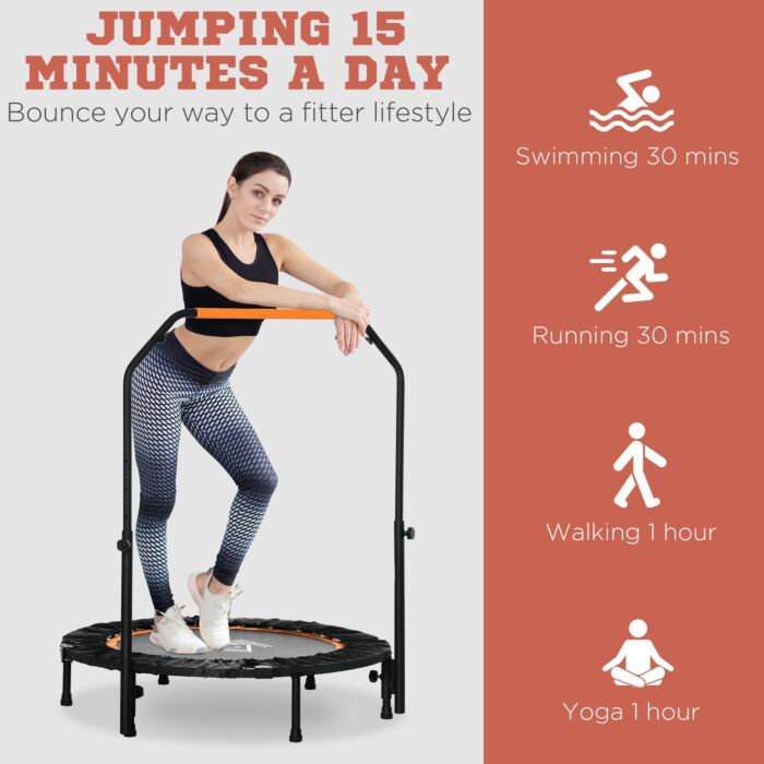 Homcom 40'' Foldable Mini Trampoline, Fitness Trampoline, Rebounder For Adults With Adjustable Foam Handle For Cardio Training