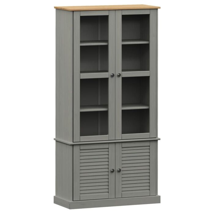 Vidaxl Glass Display Cabinet Vigo Grey 85x35x170 Cm Solid Wood Pine
