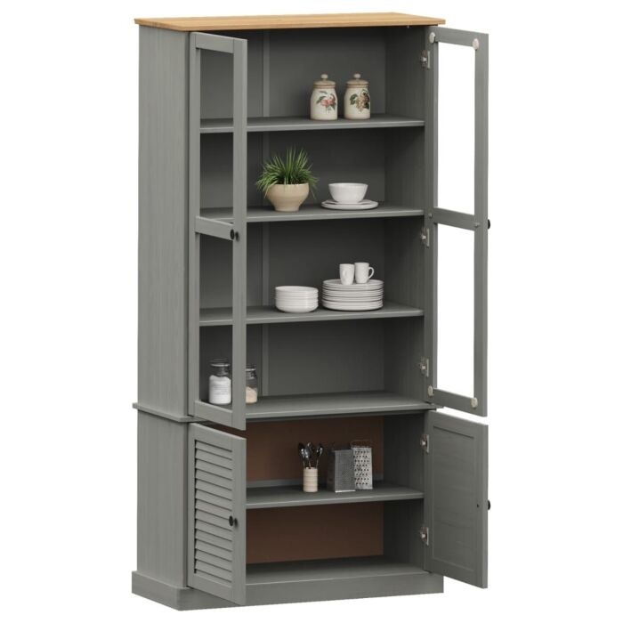 Vidaxl Glass Display Cabinet Vigo Grey 85x35x170 Cm Solid Wood Pine