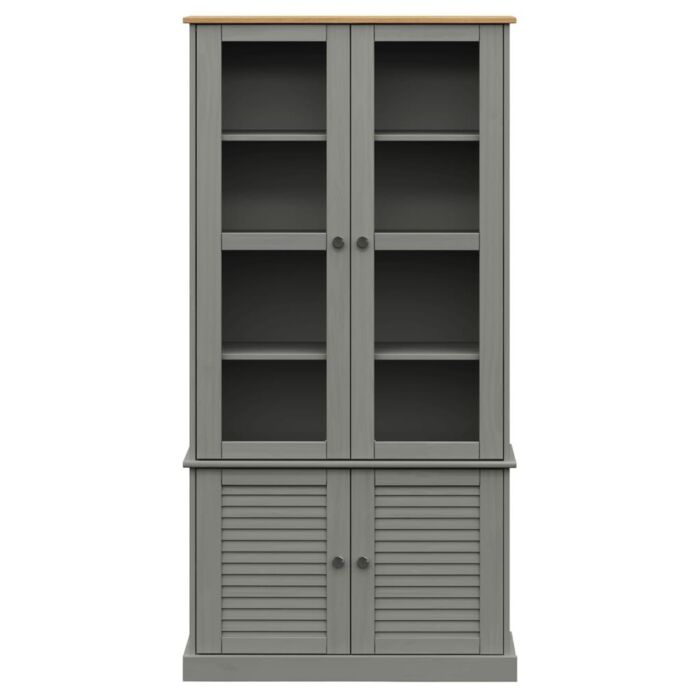 Vidaxl Glass Display Cabinet Vigo Grey 85x35x170 Cm Solid Wood Pine