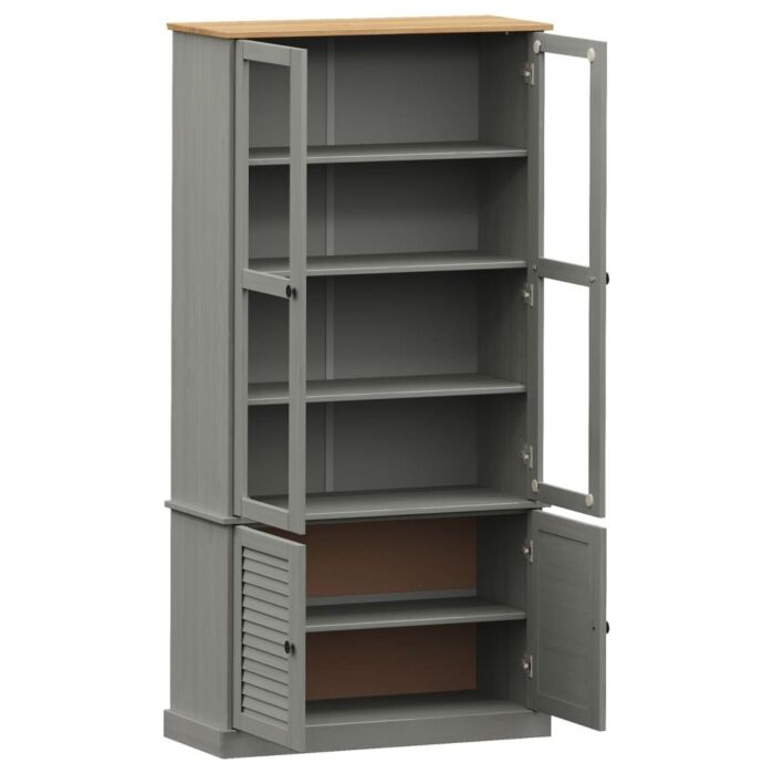 Vidaxl Glass Display Cabinet Vigo Grey 85x35x170 Cm Solid Wood Pine