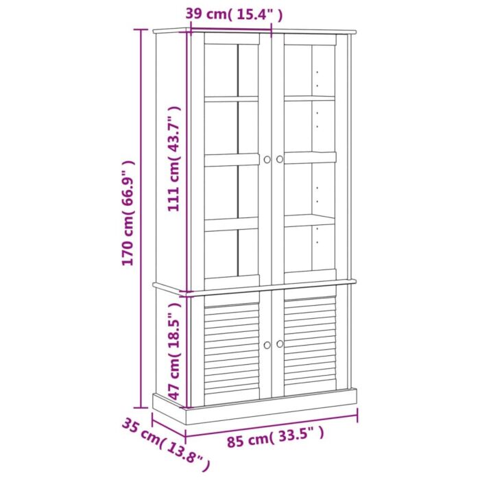 Vidaxl Glass Display Cabinet Vigo Grey 85x35x170 Cm Solid Wood Pine