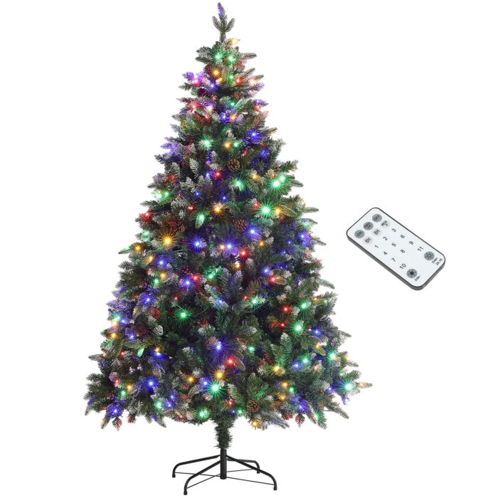 Homcom 6ft Prelit Artificial Christmas Tree With Dual Colour Led Light And 1078 Tips, Metal Base, Realistic Hinged Xmas Tree, Green