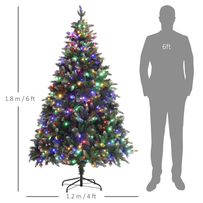 Homcom 6ft Prelit Artificial Christmas Tree With Dual Colour Led Light And 1078 Tips, Metal Base, Realistic Hinged Xmas Tree, Green