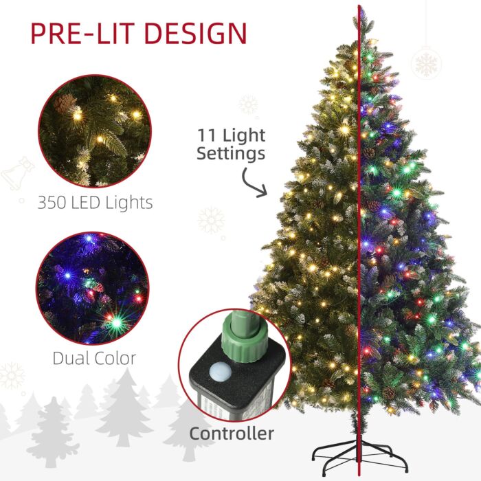Homcom 6ft Prelit Artificial Christmas Tree With Dual Colour Led Light And 1078 Tips, Metal Base, Realistic Hinged Xmas Tree, Green