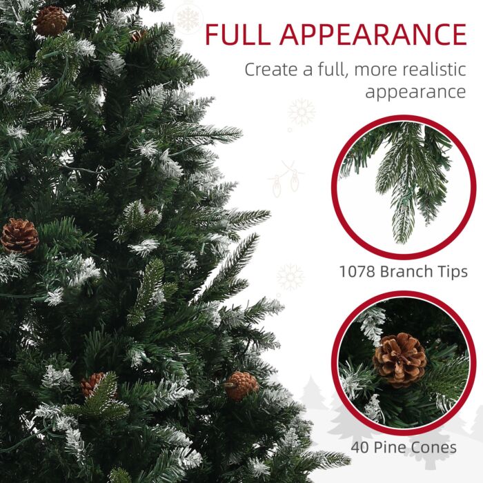 Homcom 6ft Prelit Artificial Christmas Tree With Dual Colour Led Light And 1078 Tips, Metal Base, Realistic Hinged Xmas Tree, Green