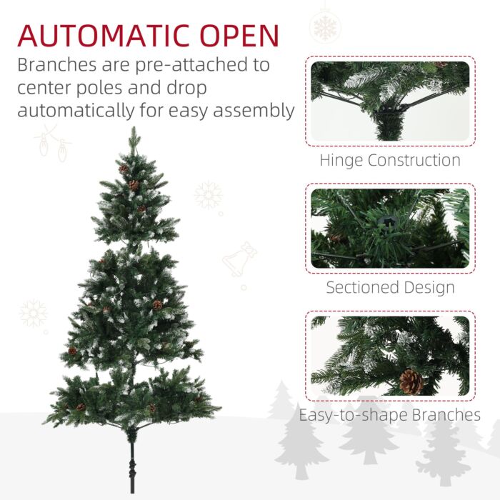 Homcom 6ft Prelit Artificial Christmas Tree With Dual Colour Led Light And 1078 Tips, Metal Base, Realistic Hinged Xmas Tree, Green