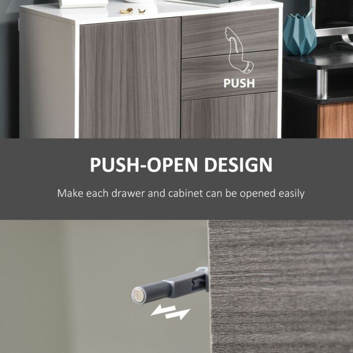 Homcom Modern Stylish Freestanding Push-open Design Cabinet With 2 Drawer, 2 Door Cabinet, 2 Part Inner Space Light Grey And White