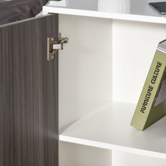 Homcom Modern Stylish Freestanding Push-open Design Cabinet With 2 Drawer, 2 Door Cabinet, 2 Part Inner Space Light Grey And White