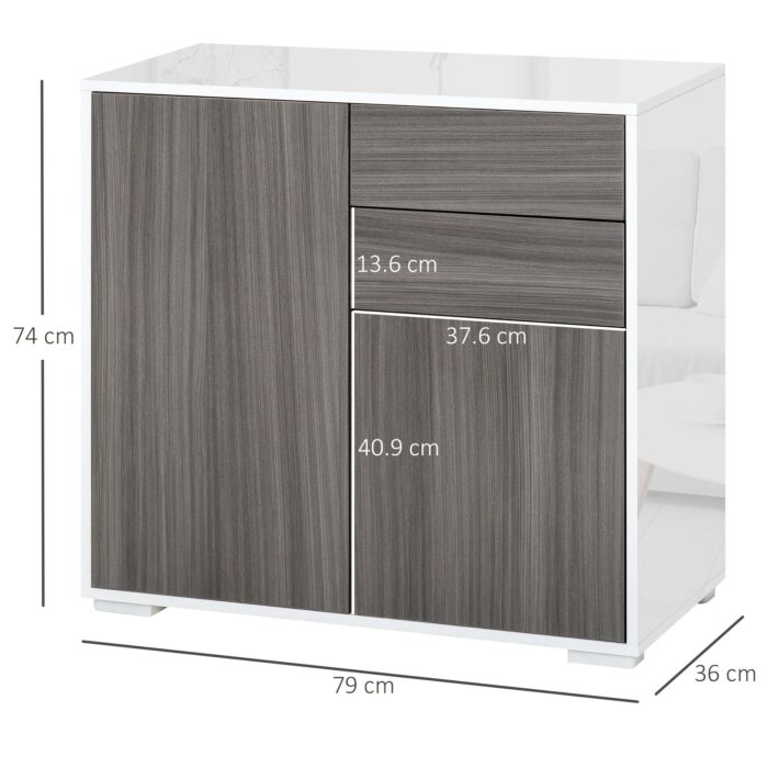 Homcom Modern Stylish Freestanding Push-open Design Cabinet With 2 Drawer, 2 Door Cabinet, 2 Part Inner Space Light Grey And White