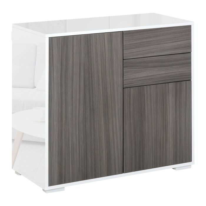 Homcom Modern Stylish Freestanding Push-open Design Cabinet With 2 Drawer, 2 Door Cabinet, 2 Part Inner Space Light Grey And White