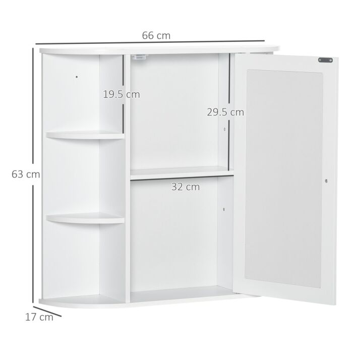 Homcom Bathroom Mirror Cabinet, Wall Mounted Storage Cupboard With Mirror Single Door Storage Organizer 2-tier Inner Shelves, White