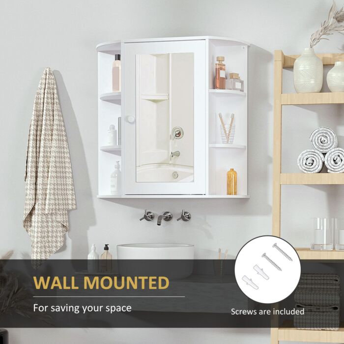 Homcom Bathroom Mirror Cabinet, Wall Mounted Storage Cupboard With Mirror Single Door Storage Organizer 2-tier Inner Shelves, White