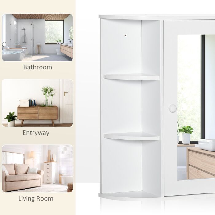 Homcom Bathroom Mirror Cabinet, Wall Mounted Storage Cupboard With Mirror Single Door Storage Organizer 2-tier Inner Shelves, White