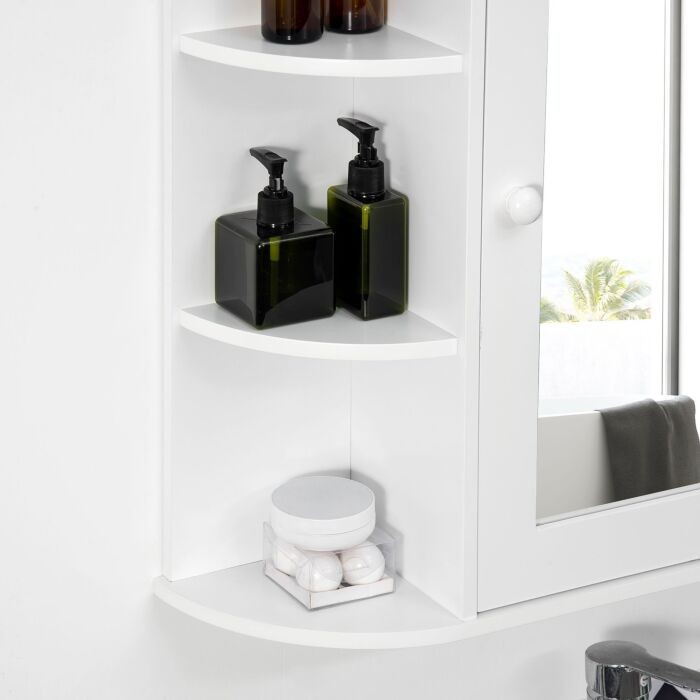 Homcom Bathroom Mirror Cabinet, Wall Mounted Storage Cupboard With Mirror Single Door Storage Organizer 2-tier Inner Shelves, White