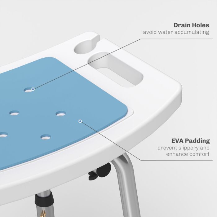 Homcom Shower Stool With Backrest, Height Adjustable Shower Chair With Anti-slip Foot Pads, Shower Head Holder, Light Blue