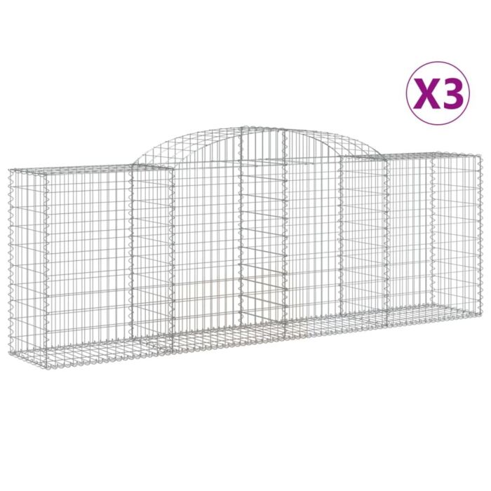 Vidaxl Arched Gabion Baskets 3 Pcs 300x50x100/120 Cm Galvanised Iron