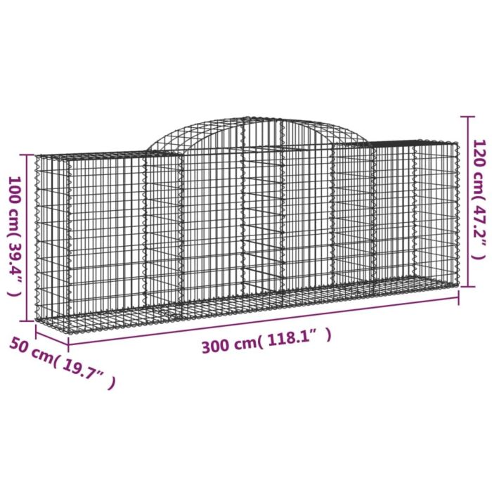 Vidaxl Arched Gabion Baskets 3 Pcs 300x50x100/120 Cm Galvanised Iron