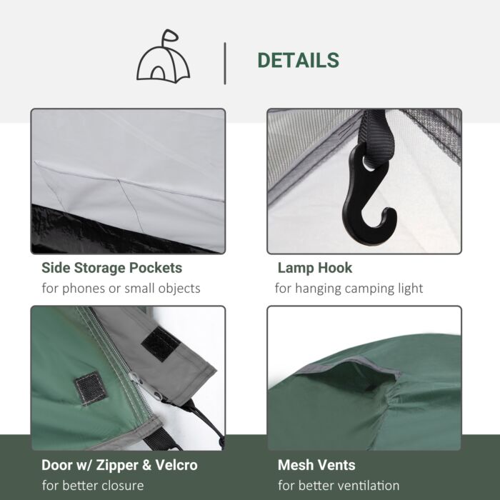 Outsunny Camping Dome Tent 2 Room For 3-4 Person With Weatherproof Vestibule Backpacking Tent Large Windows Lightweight For Fishing & Hiking Green