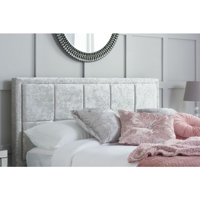 Hannover Small Double Ottoman Bed Steel Crushed Velvet