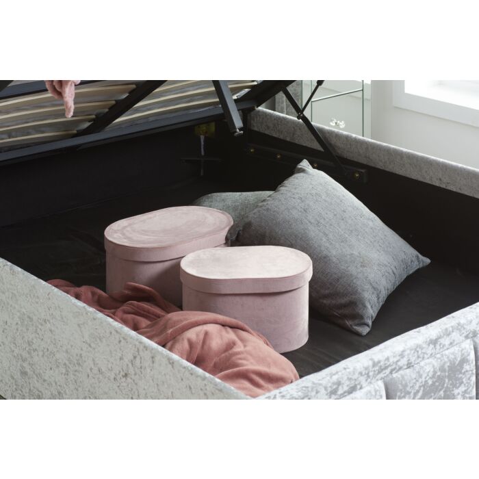 Hannover Small Double Ottoman Bed Steel Crushed Velvet