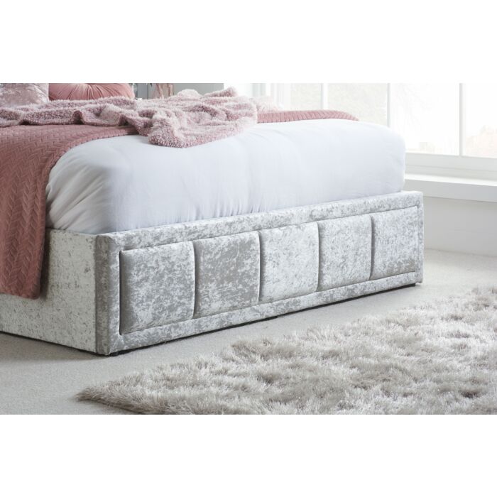 Hannover Small Double Ottoman Bed Steel Crushed Velvet