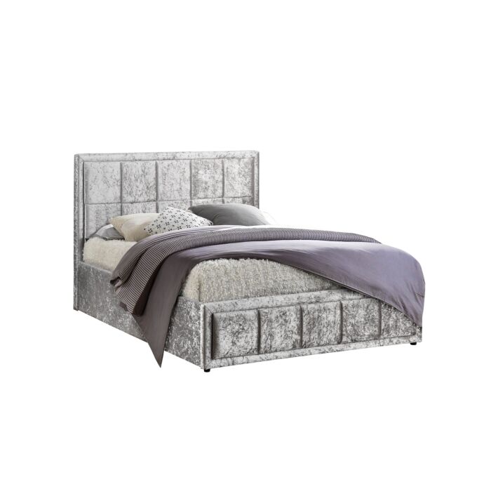Hannover Small Double Ottoman Bed Steel Crushed Velvet