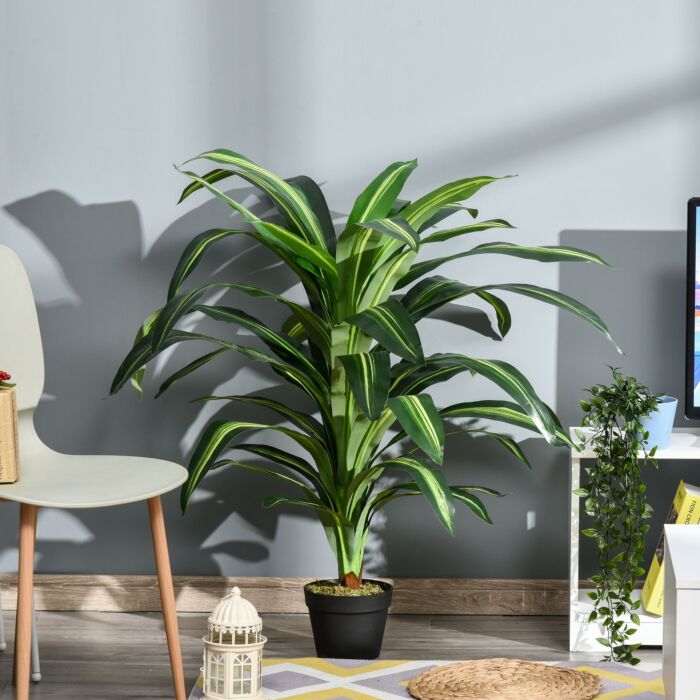 Outsunny 110cm/3.6ft Artificial Dracaena Tree Decorative Plant 40 Leaves With Nursery Pot, Fake Tropical Tree For Décor