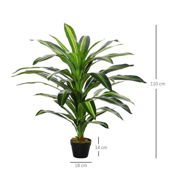 Outsunny 110cm/3.6ft Artificial Dracaena Tree Decorative Plant 40 Leaves With Nursery Pot, Fake Tropical Tree For Décor