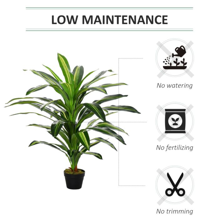 Outsunny 110cm/3.6ft Artificial Dracaena Tree Decorative Plant 40 Leaves With Nursery Pot, Fake Tropical Tree For Décor