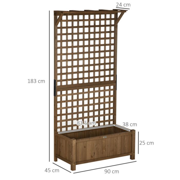 Outsunny 2 Pcs Raised Bed With Drainage Holes, Wood Planter With Trellis For Climbing Plants To Grow Vegetables, Flowers, Brown