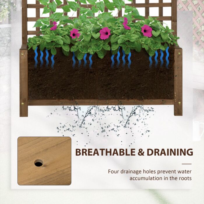 Outsunny 2 Pcs Raised Bed With Drainage Holes, Wood Planter With Trellis For Climbing Plants To Grow Vegetables, Flowers, Brown